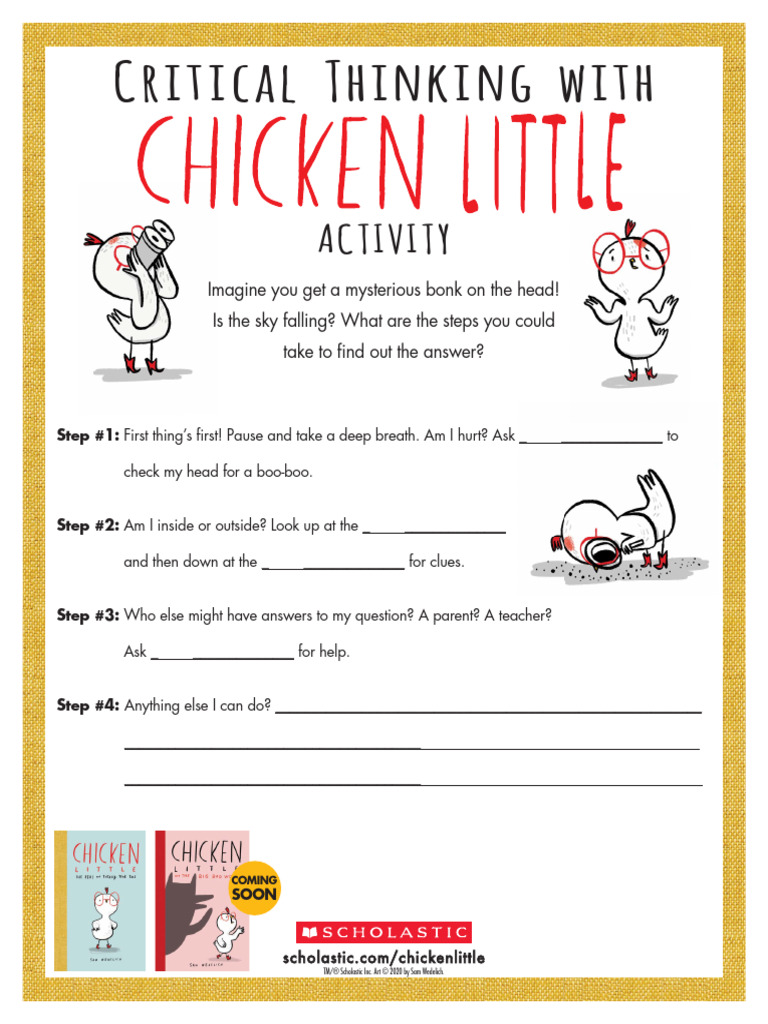Chicken Little Critical Thinking Activity For Kids 1 Pdf