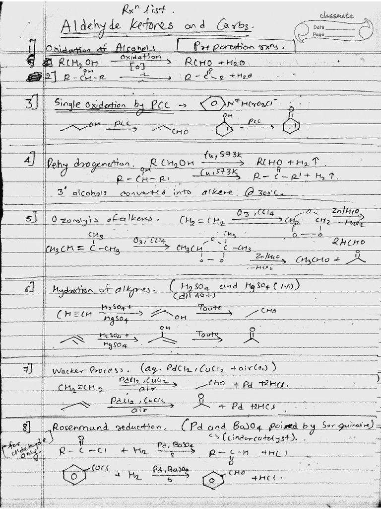 Aldehyde Ketone and Carboxylic Acid Preparation RXN List Short Notes | PDF