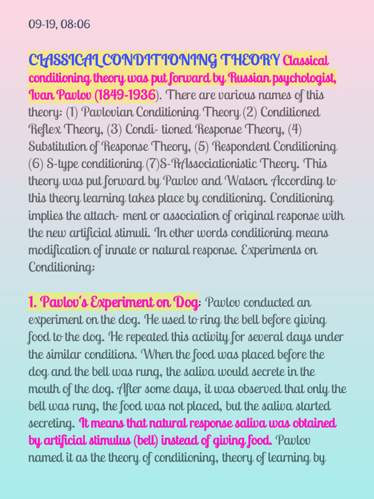 Classical Conditioning Theory Pdf