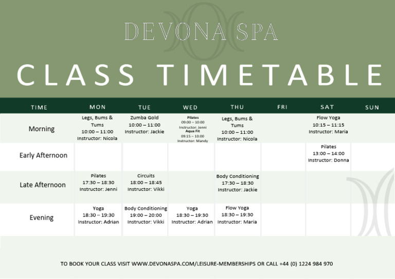 Devona+Spa+Timetable+ +Aug+2024 | PDF