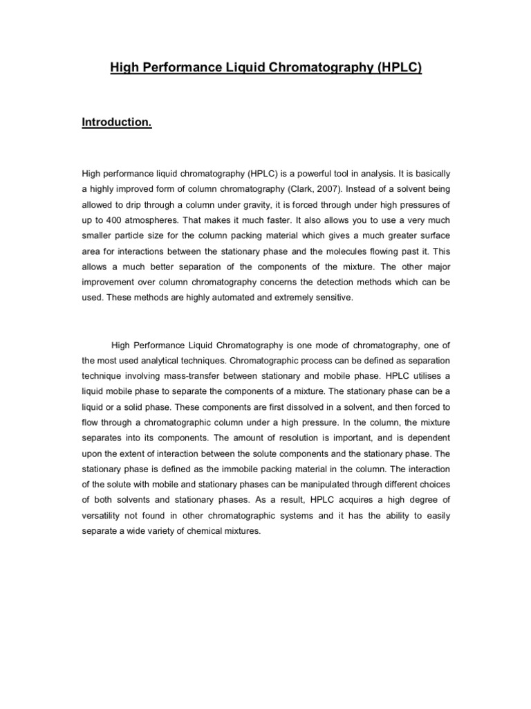 High-Pressure Liquid Chromatography | PDF | High Performance Liquid ...