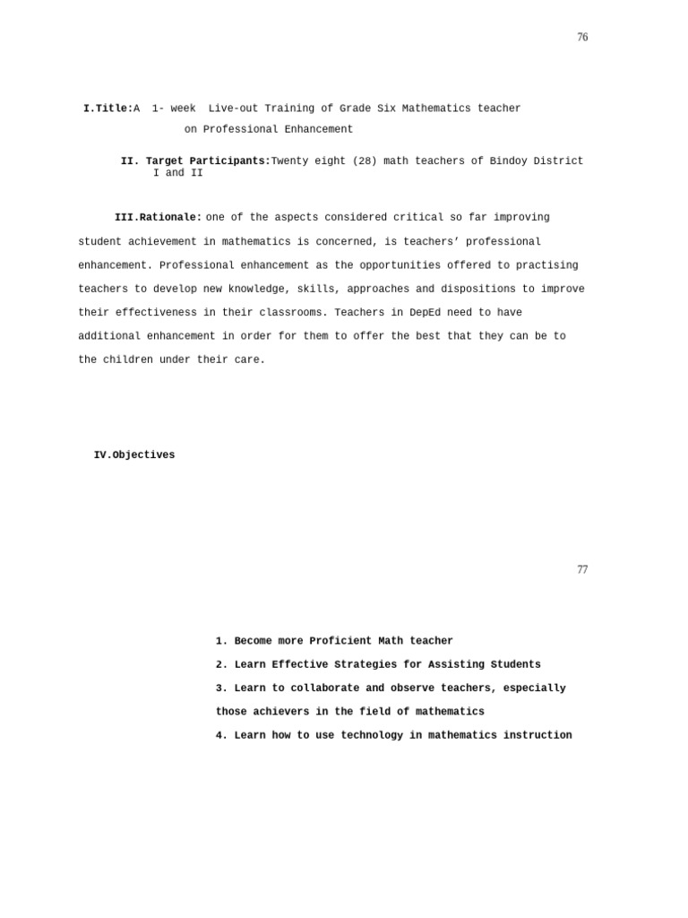 Action Plan For Math Training | PDF | Teachers | Mathematics