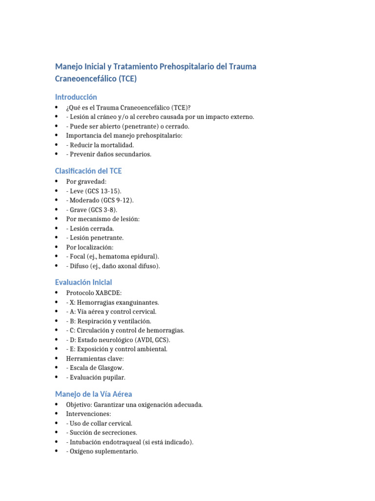 Manejo Prehospitalario del TCE | PDF