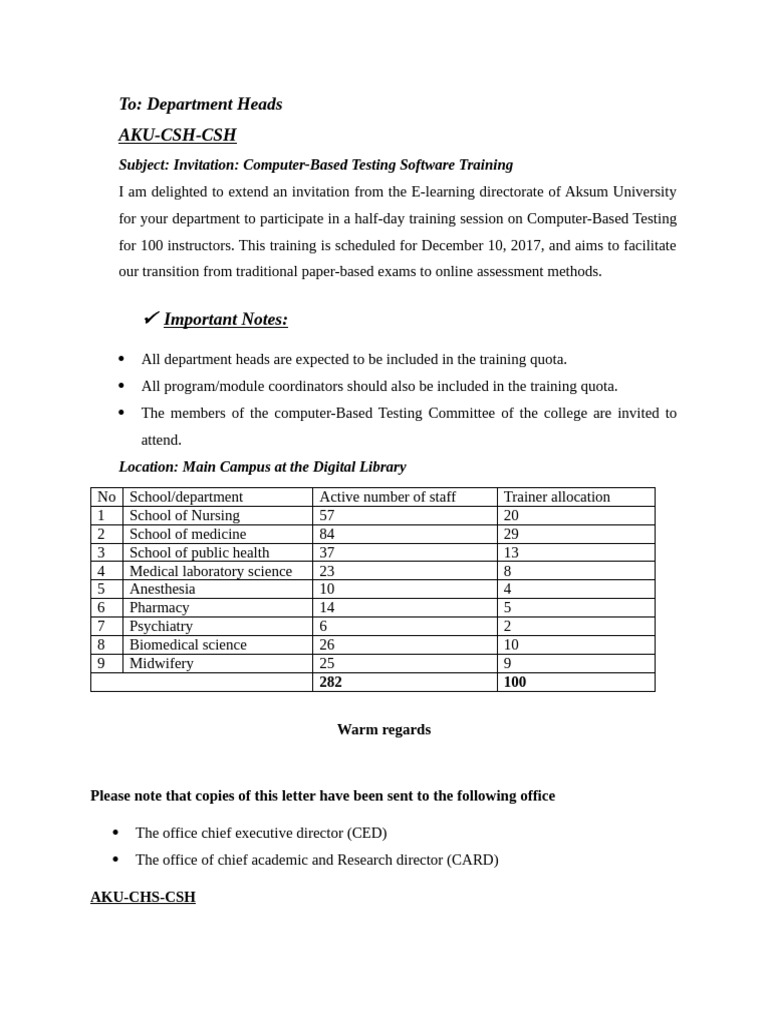 Computer-Based Testing Training Invitation | PDF