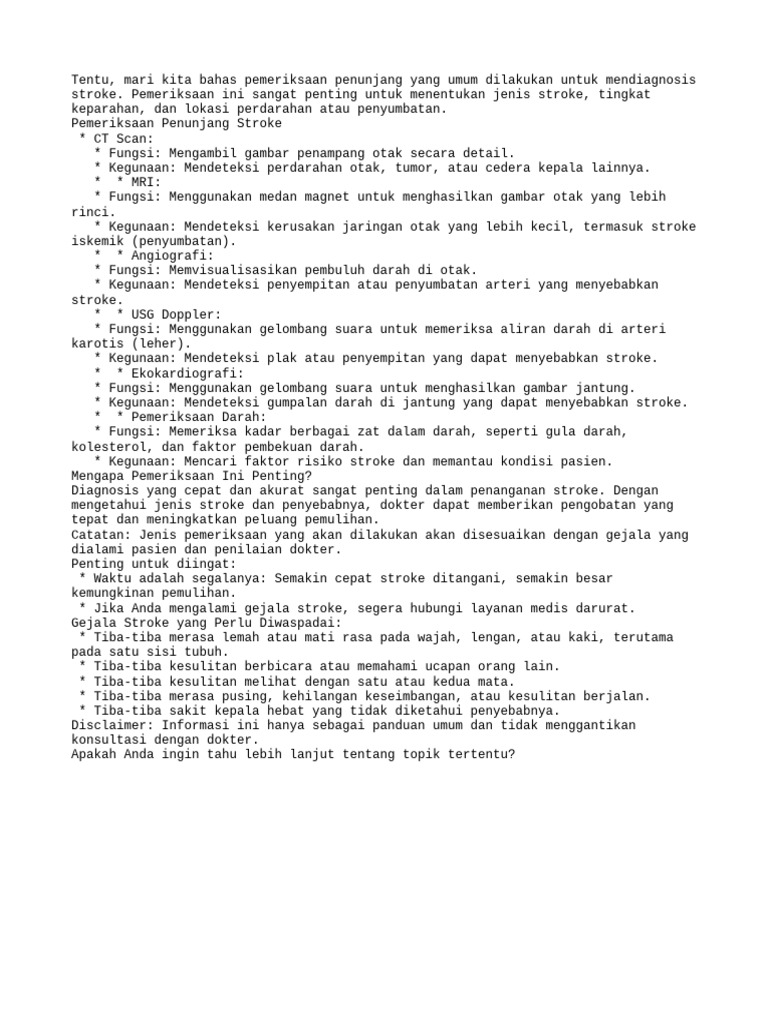 Pemeriksaan Penunjang untuk Diagnosa Stroke | PDF