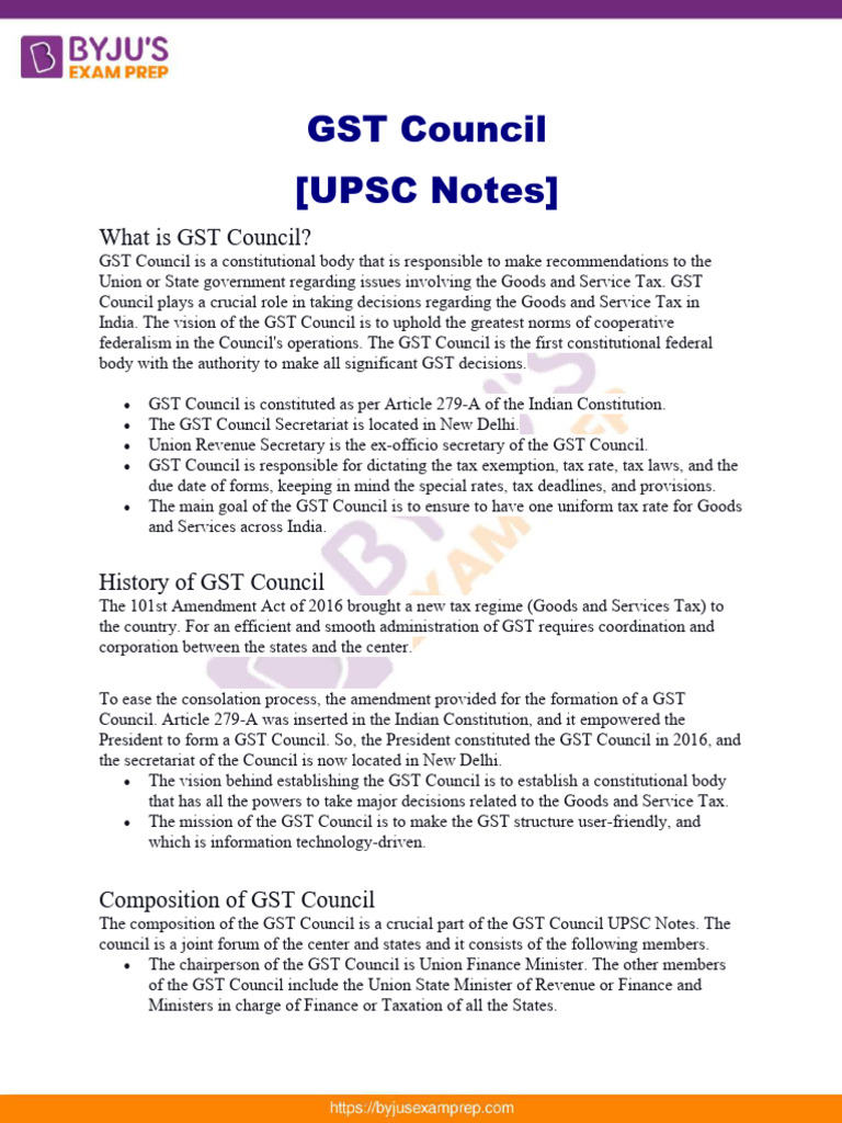 Gst Council Upsc Notes 31 Pdf Taxes Government Finances