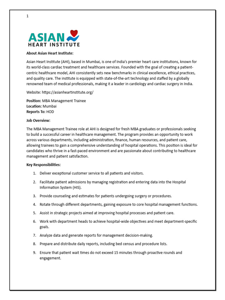 MBA Management Trainee Program at AHI | PDF | Health Care | Health ...
