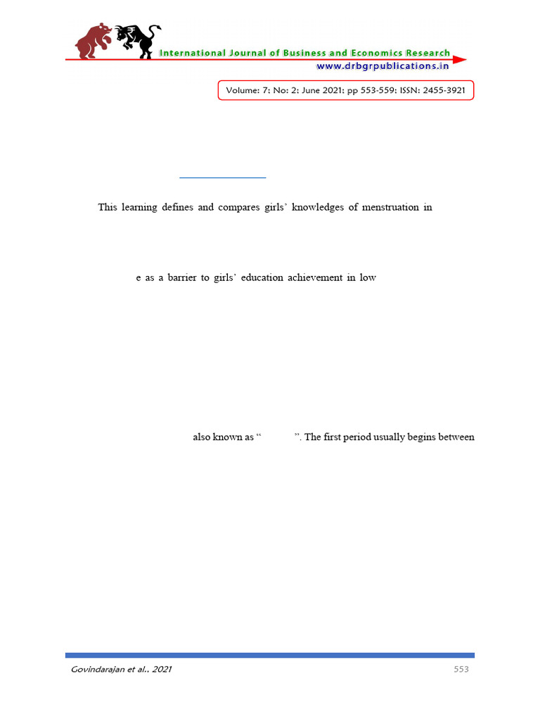 Ijber 59 Menstrual Sanitation A Google Form Questionnaire Based Study ...