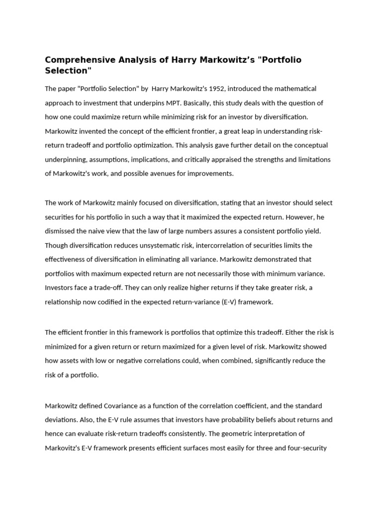 Markowitz Review | PDF | Modern Portfolio Theory | Diversification ...