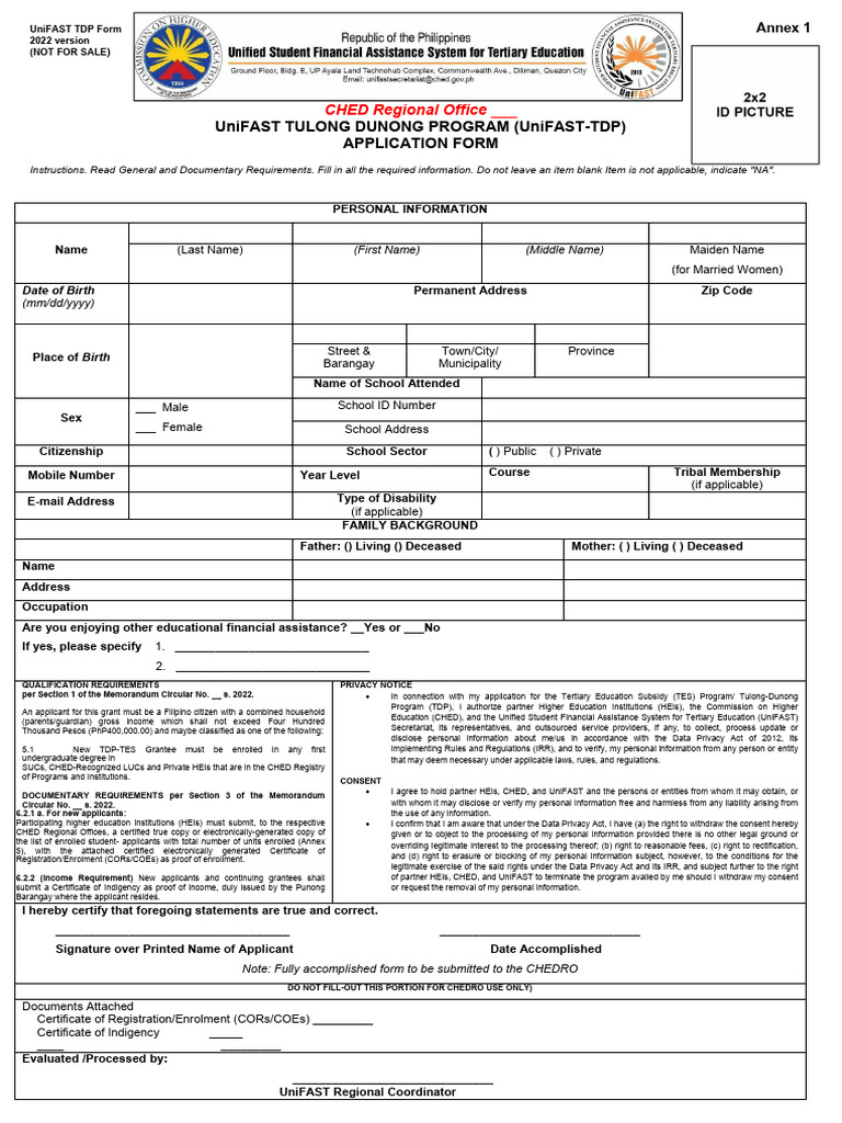 Unifast TDP Application Form | PDF | Government | Justice
