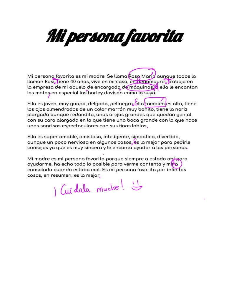 Se Editó: TEXTO DESCRIPTIVO: DESCRIPCIÓN DE MI PERSONA FAVORITA | PDF