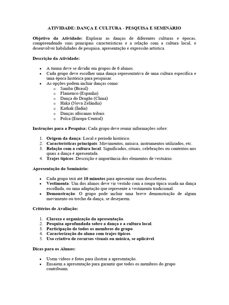 Atividade De Dança E Cultura 051015 Pdf