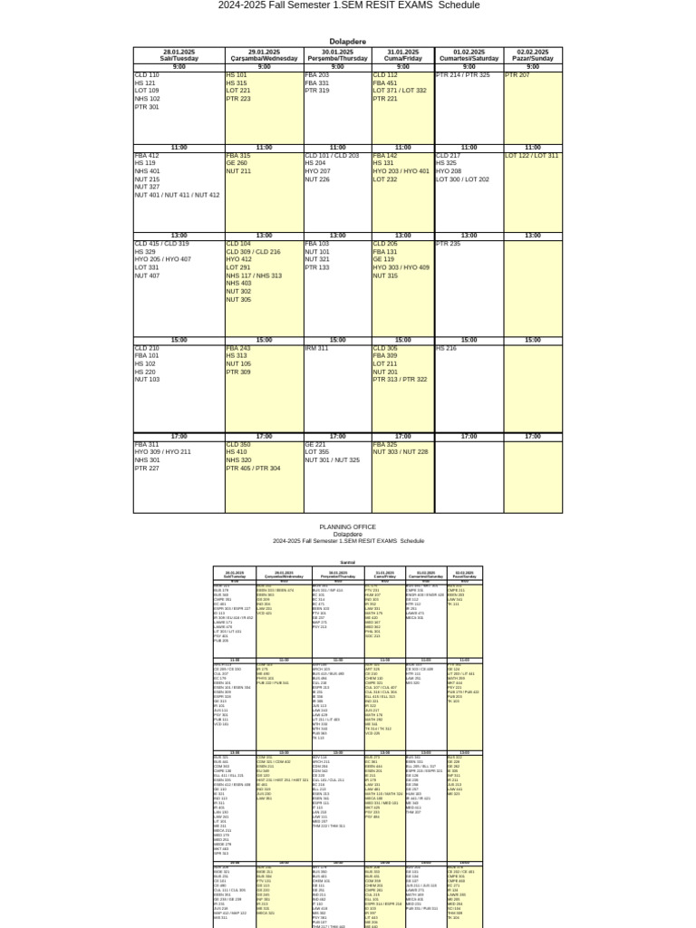 2024-2025 Fall Semester Resit Exam Schedule | PDF | Educational Stages ...