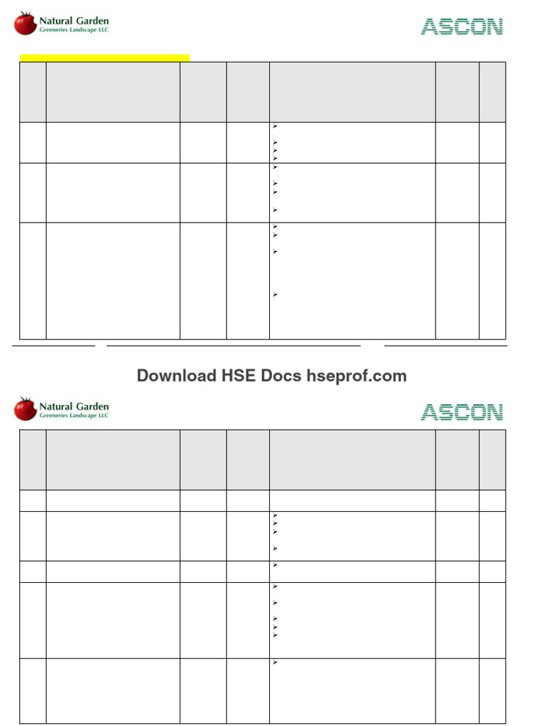 Excavation Risk Assessment Sheet | PDF | Personal Protective Equipment ...