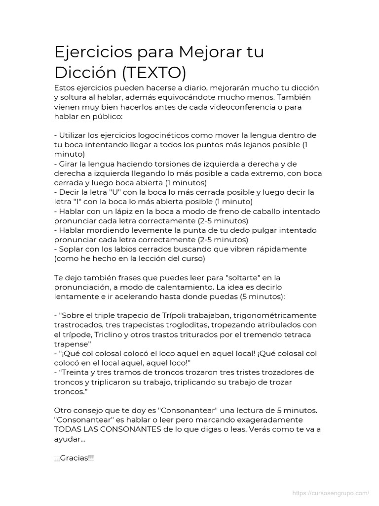 Ejercicios para Mejorar la Dicción | PDF