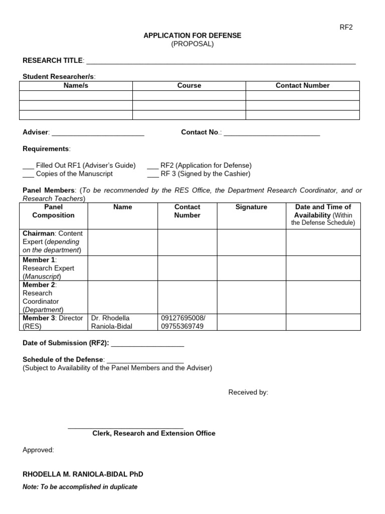 RF2 Defense Application Form Guide | PDF