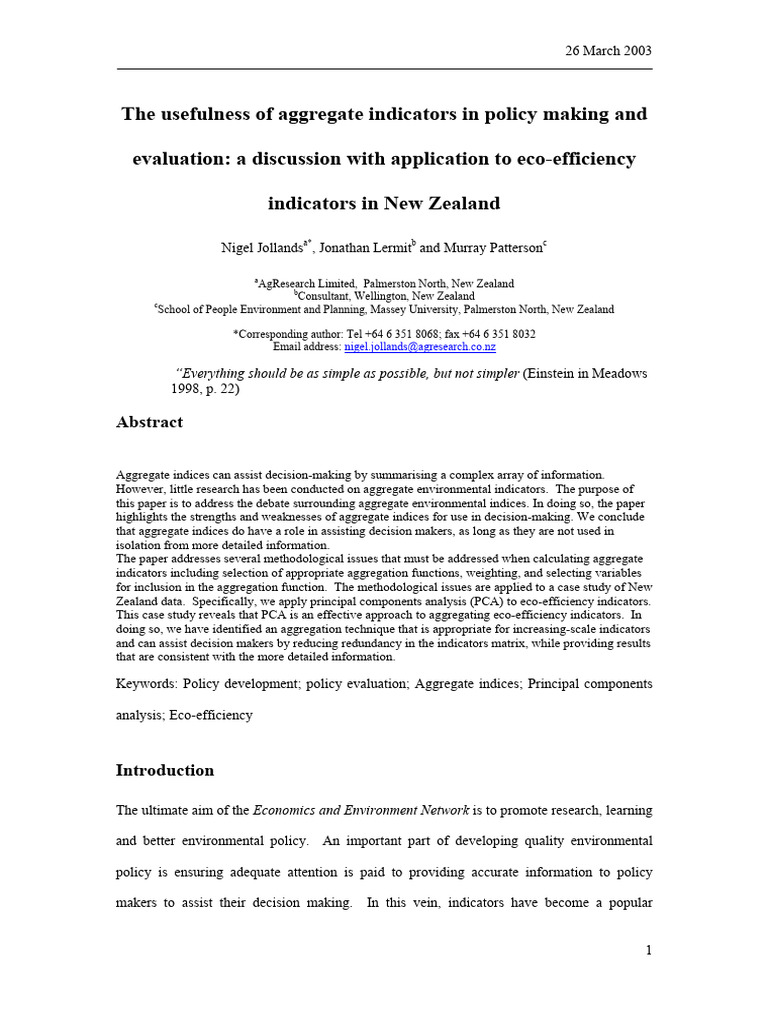 The Usefulness of Aggregate Indicators in Policy Makingand Evaluation ...