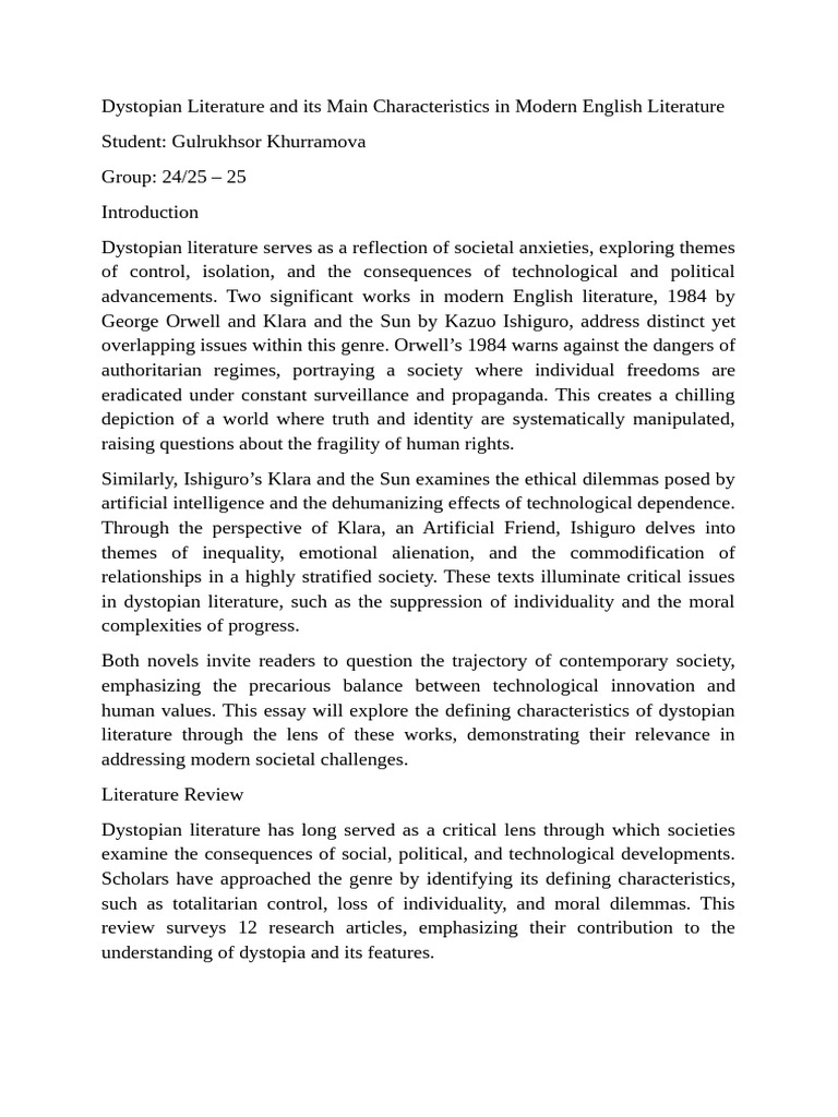 Mid Term Essay | PDF | Dystopia | Utopian And Dystopian Fiction