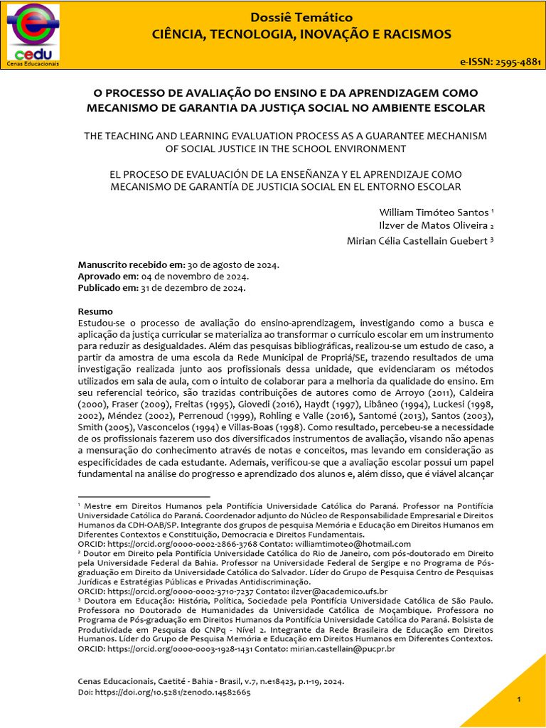O processo de avaliação do ensino e da aprendizagem como mecanismo de ...