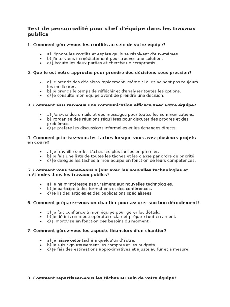Test de personnalité pour chefs d'équipe | PDF | Gestion de projet