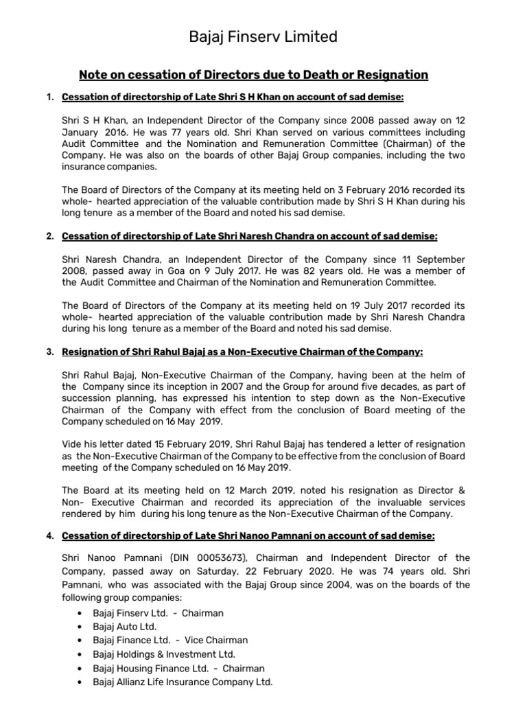 Bajaj Finserv Director Changes Summary | PDF