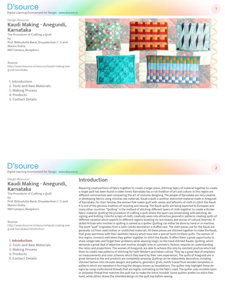 Kaudi Quilt Crafting in Anegundi | PDF | Quilting | Quilt