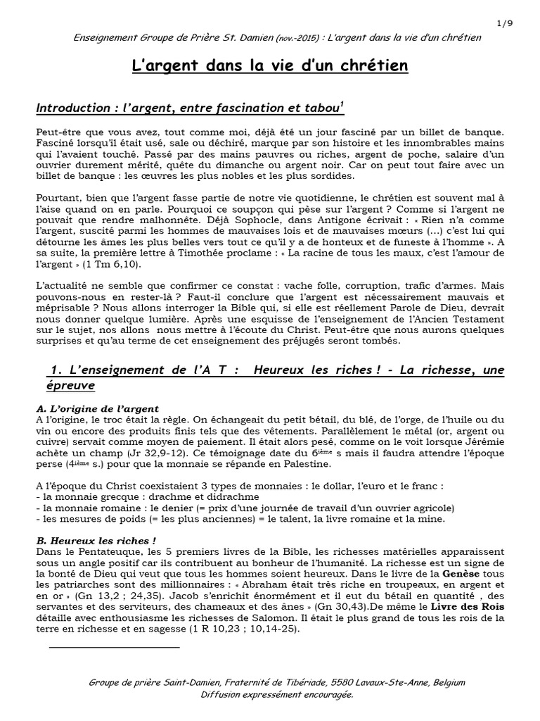L'argent et la foi chrétienne | PDF | Dieu | Pauvreté
