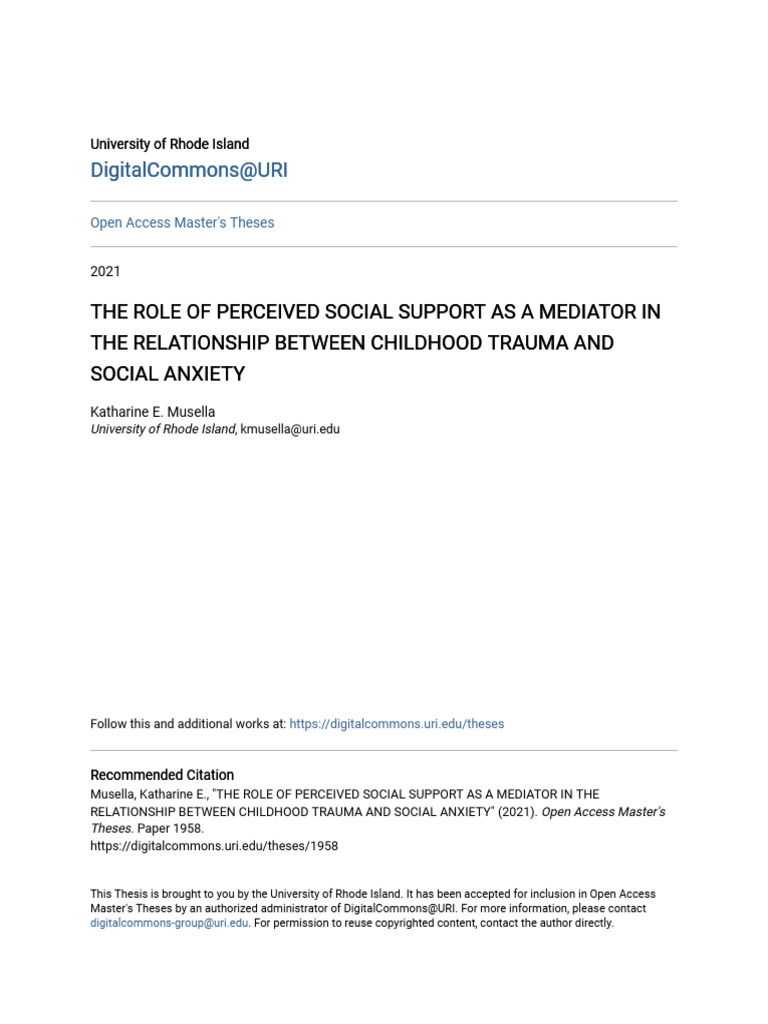 The Role of Perceived Social Support As A Mediator in The Relatio | PDF ...