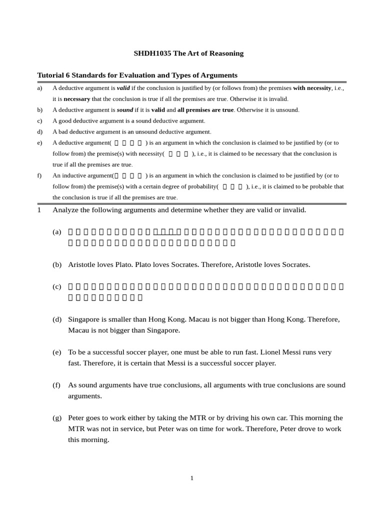 Tutorial 6 Standards For Evaluation and Types of Arguments | PDF