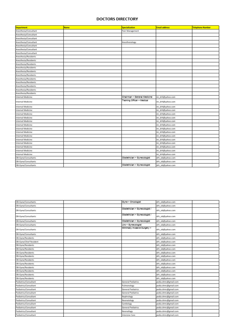 Doctor Directory for Various Specialties | PDF | Doctor Of Medicine ...