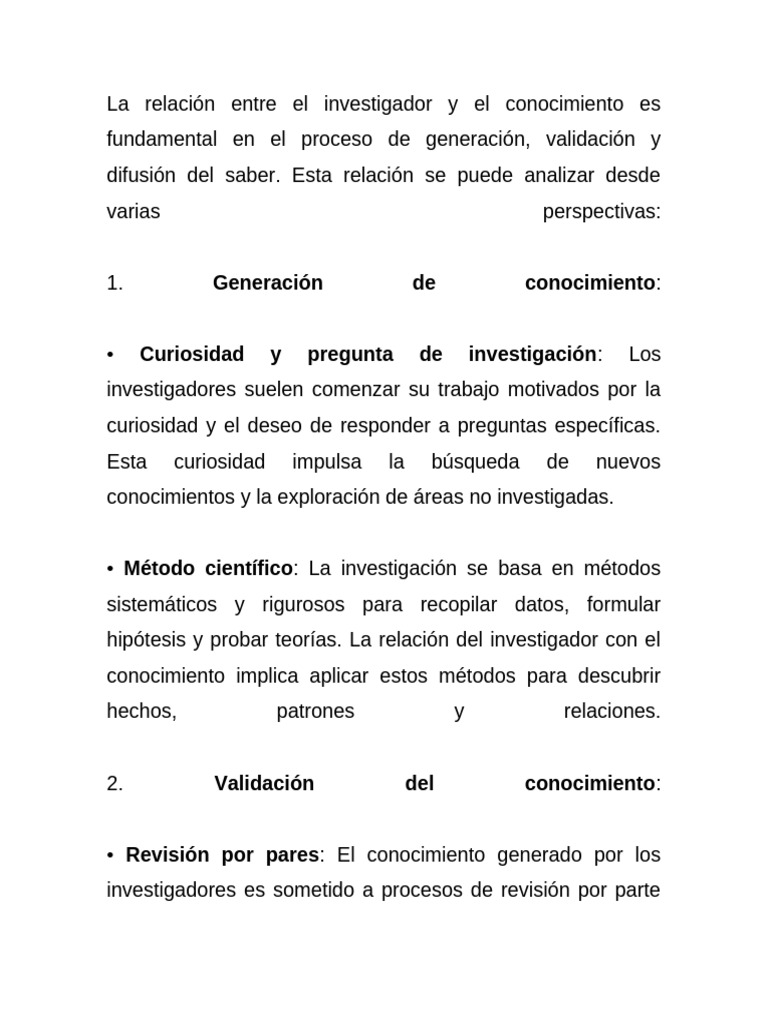 Relación entre Investigador y Conocimiento | PDF | Conocimiento ...