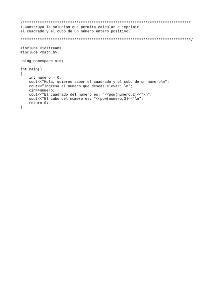Calcula Cuadrado y Cubo en C++ | PDF
