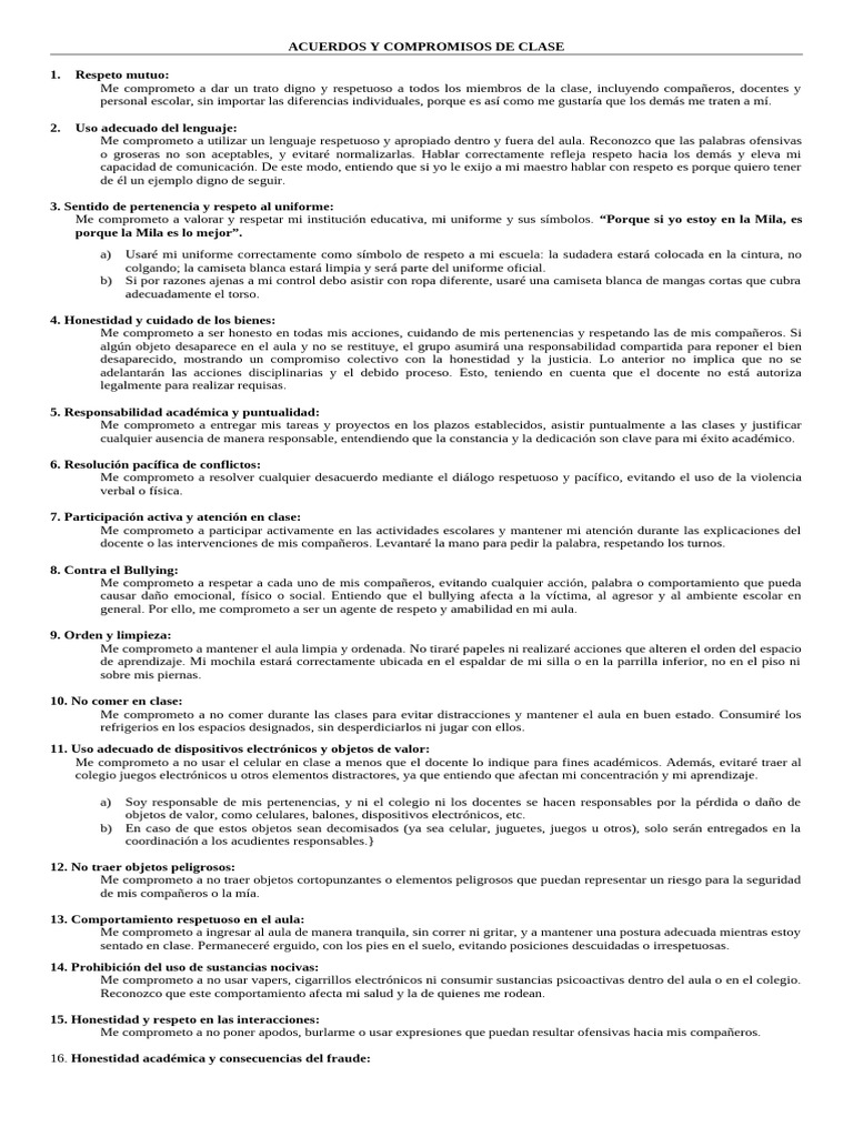 Acuerdos de Comportamiento en Clase | PDF | Salón de clases | Maestros