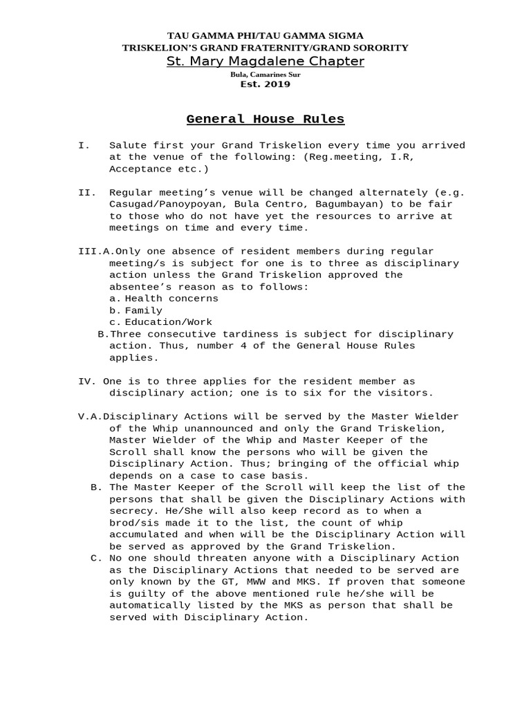 St. Mary Magdalene Chapter House Rules | PDF | Fraternities And Sororities