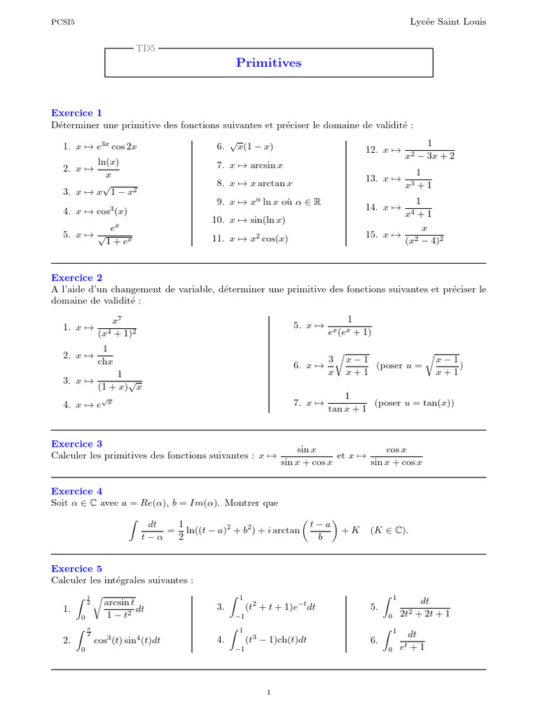 Primitives et intégrales en mathématiques | PDF | Mathématiques ...