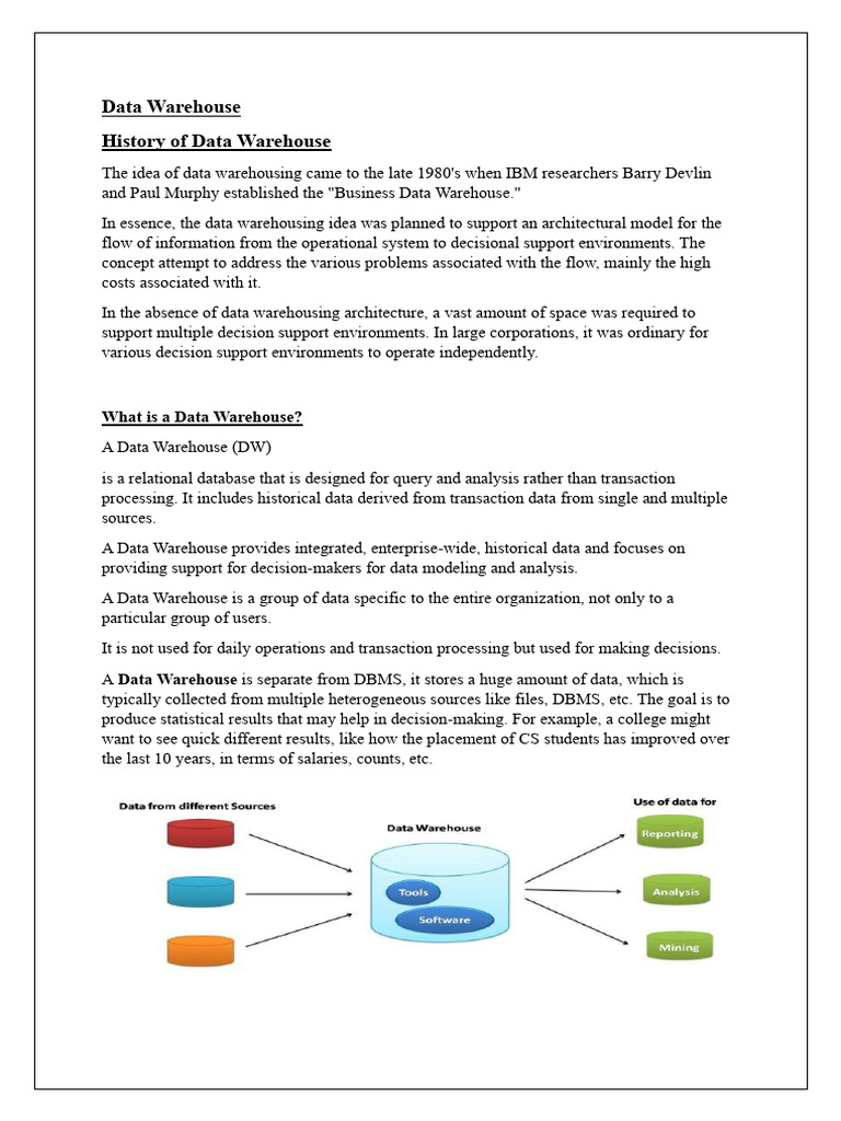 Data Warehouse Unit 1 | PDF | Data Warehouse | Databases