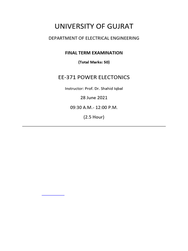 Final-Term Paper 2021 - Power Electronics - EE-371 | PDF | Power ...
