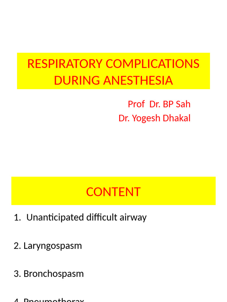 Respiratory Complications During Anesthesia | PDF | Respiratory Tract ...