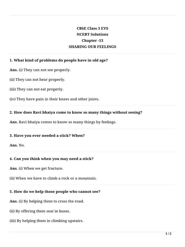 Class 3 EVS Chapter 13 Solutions | PDF