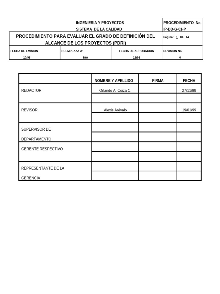 Evaluación PDRI para Proyectos PDVSA | PDF