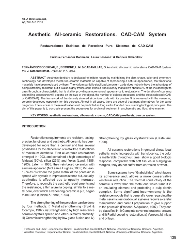 Aesthetic All-Ceramic Restorations. CAD-CAM System | PDF | Fracture ...