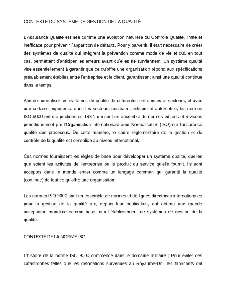 Système de Gestion de la Qualité ISO 9000 | PDF | Management de la ...