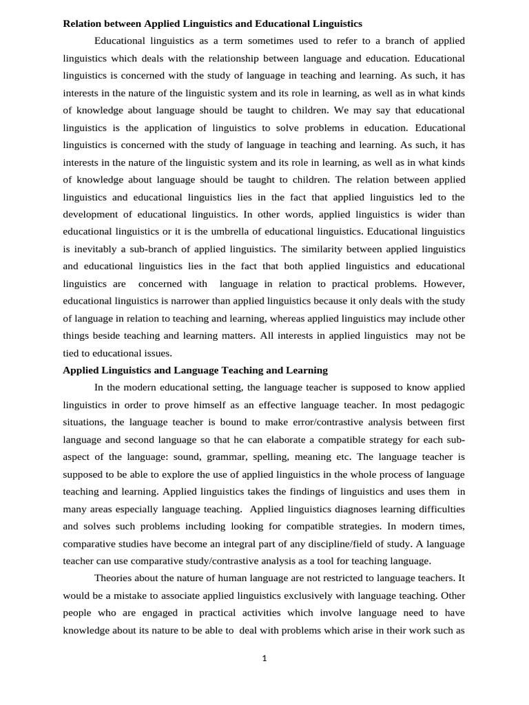 Applied vs. Educational Linguistics Explained | PDF | Linguistics ...