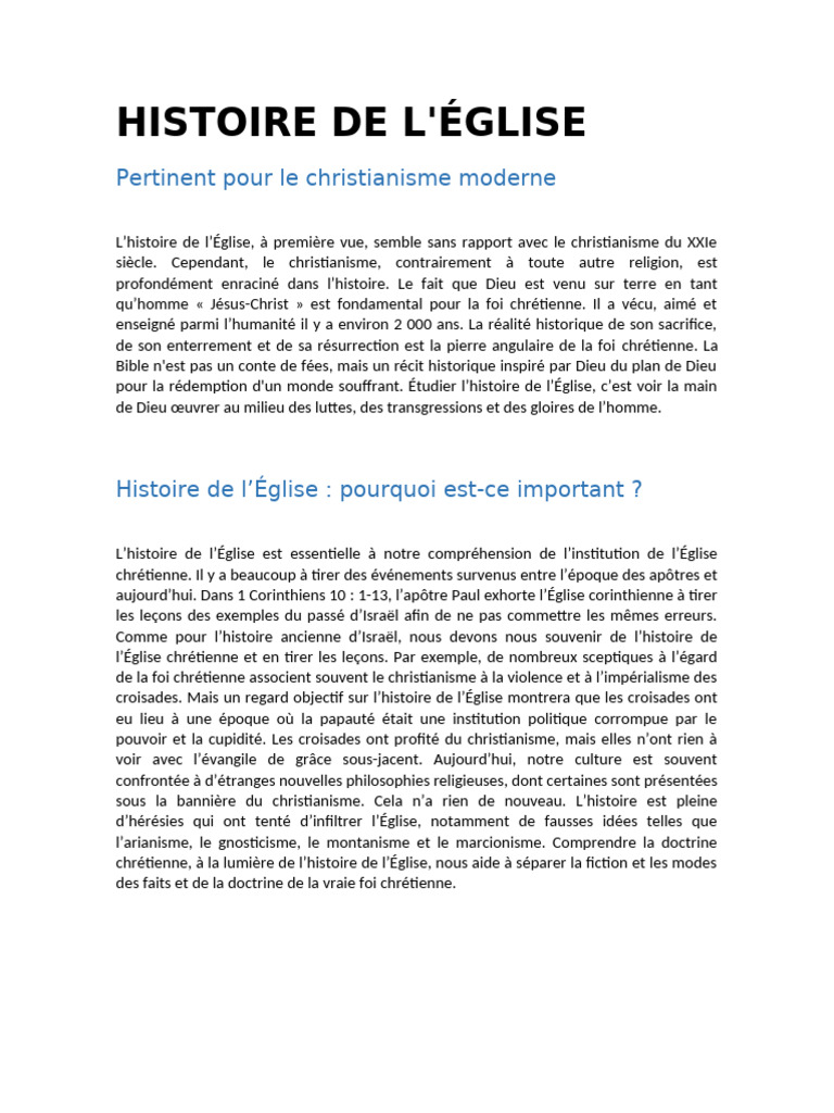 Histoire de l'Église et son impact chrétien | PDF | Église catholique ...
