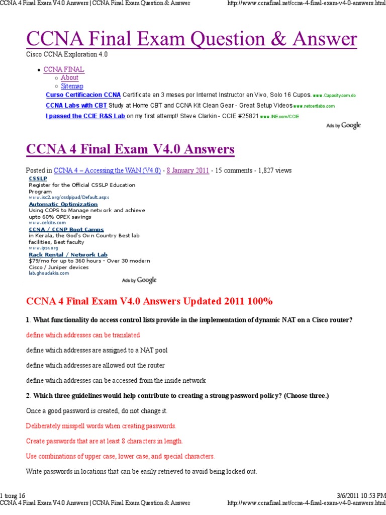 Cisco Chapter 6 Exam Answers
