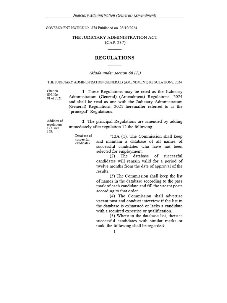 Subsidiary Legislation (The Judiciary Administration (General ...