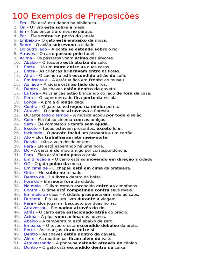 Exemplos de Frases com Preposições | PDF | Gatos