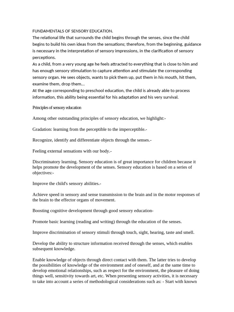 Fundamentals of Sensory Education PDF Perception Senses