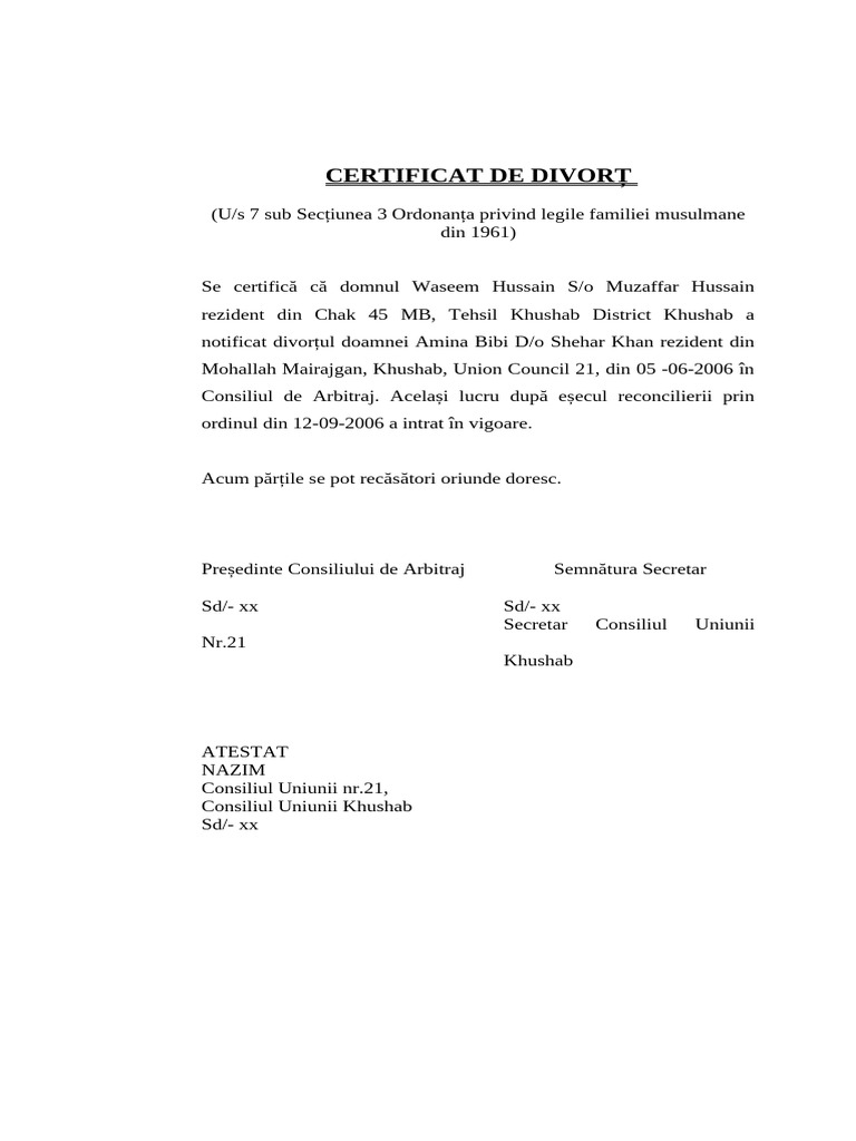 Certificat de Divorț | PDF