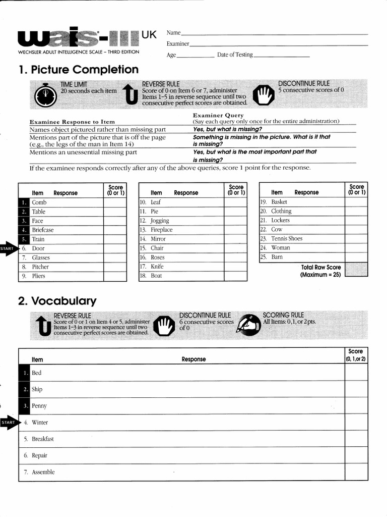 Wais - III Answer Booklet (New) | PDF